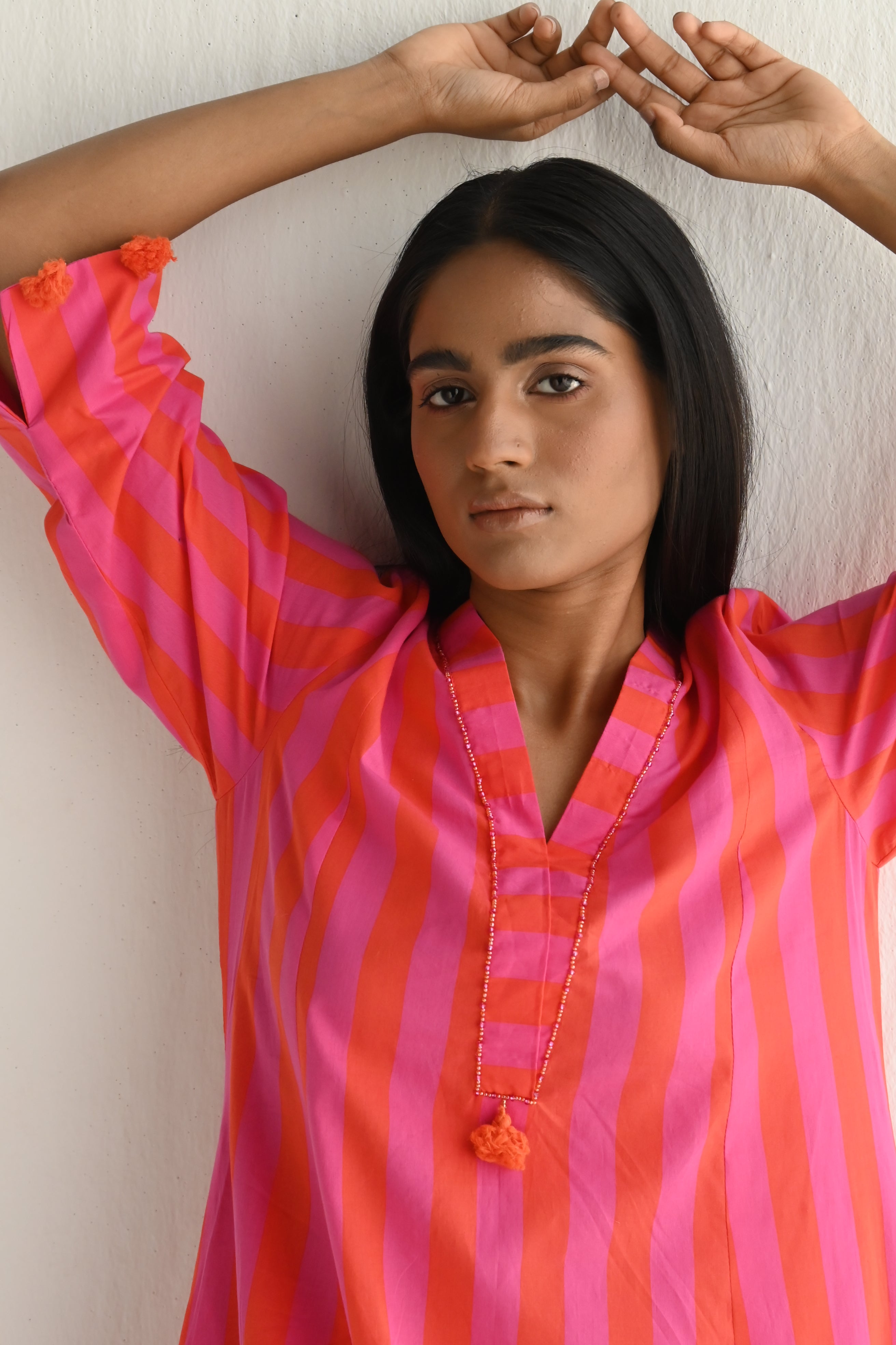 Anarkali in Hot Pink & Orange Stripes ( dress only)