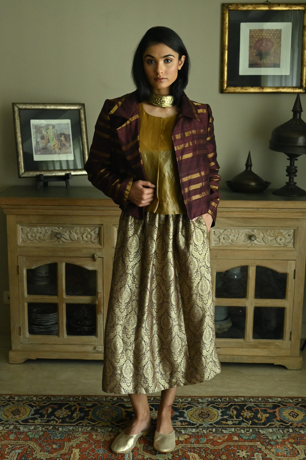 Bomber Jacket in Plum Zari Silk