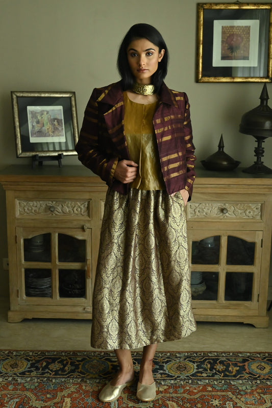 Bomber Jacket in Plum Zari Silk