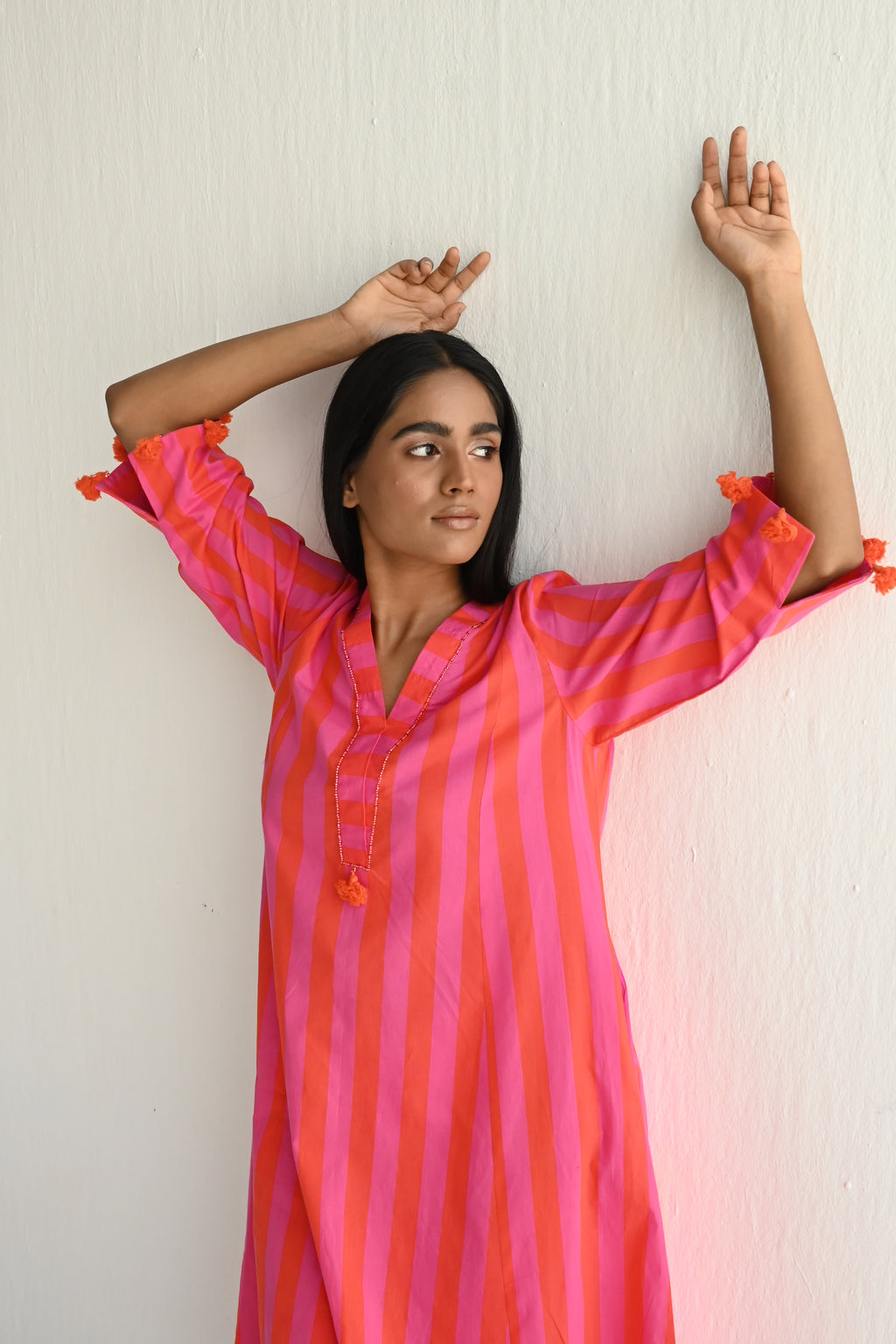 Anarkali in Hot Pink & Orange Stripes ( dress only)