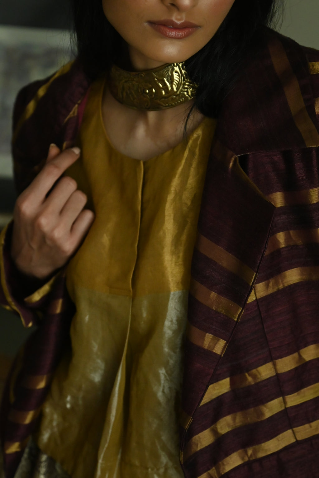 Bomber Jacket in Plum Zari Silk