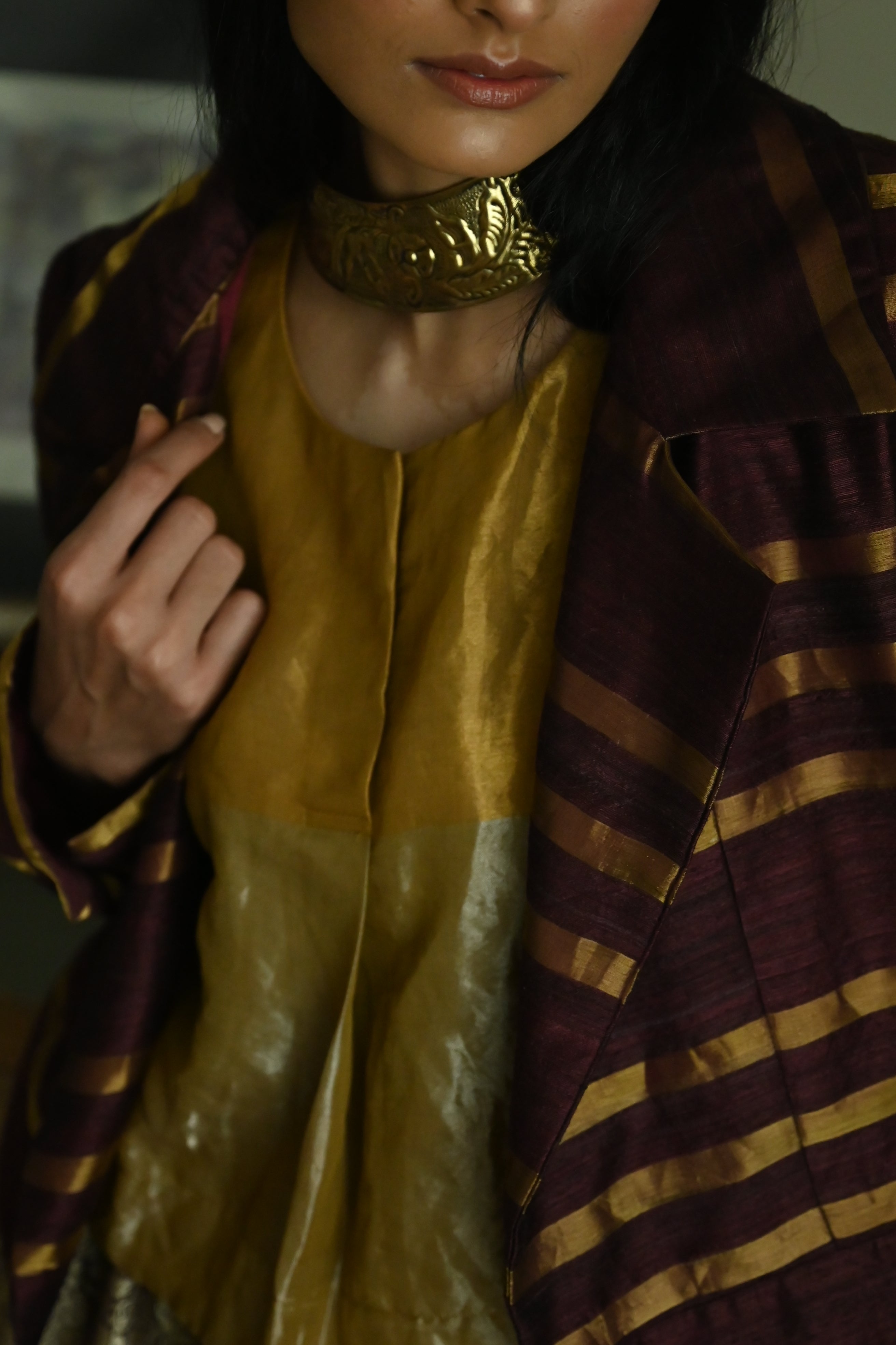 Bomber Jacket in Plum Zari Silk