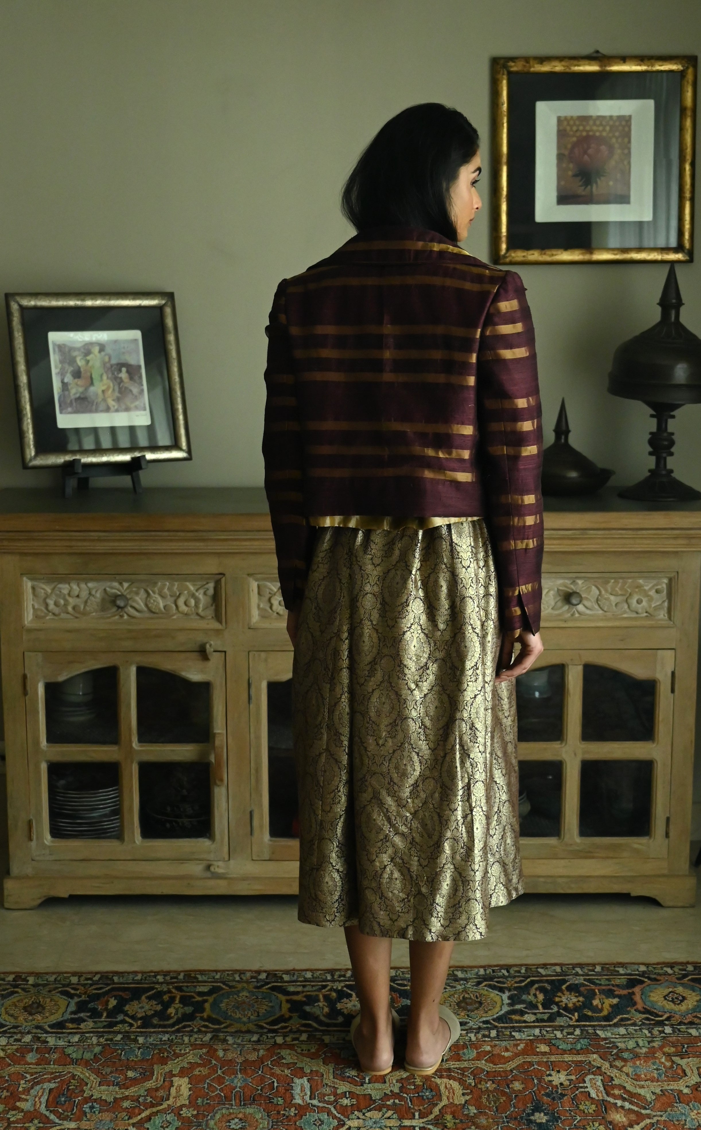 Bomber Jacket in Plum Zari Silk