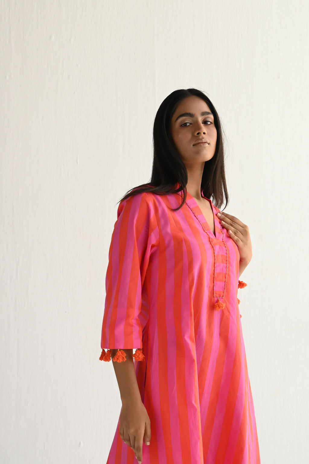 Anarkali in Hot Pink & Orange Stripes ( dress only)