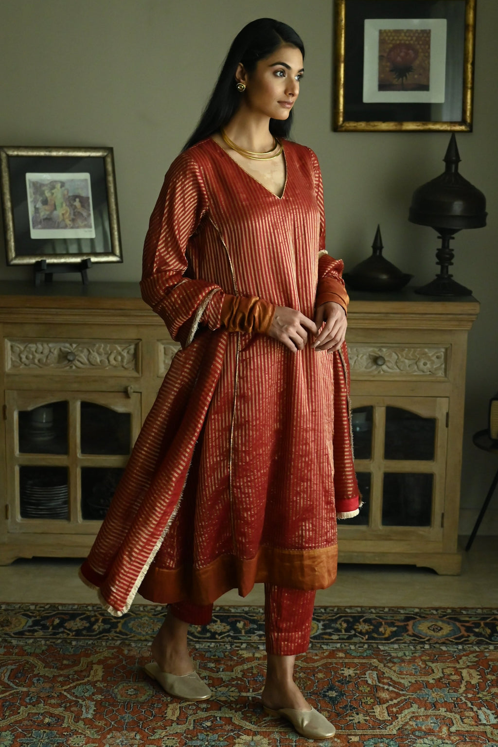 Sameena Dupatta in Red Stripes