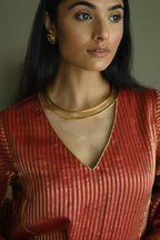 Anu Kurta in Red Stripes Handloom Tissue with Pant