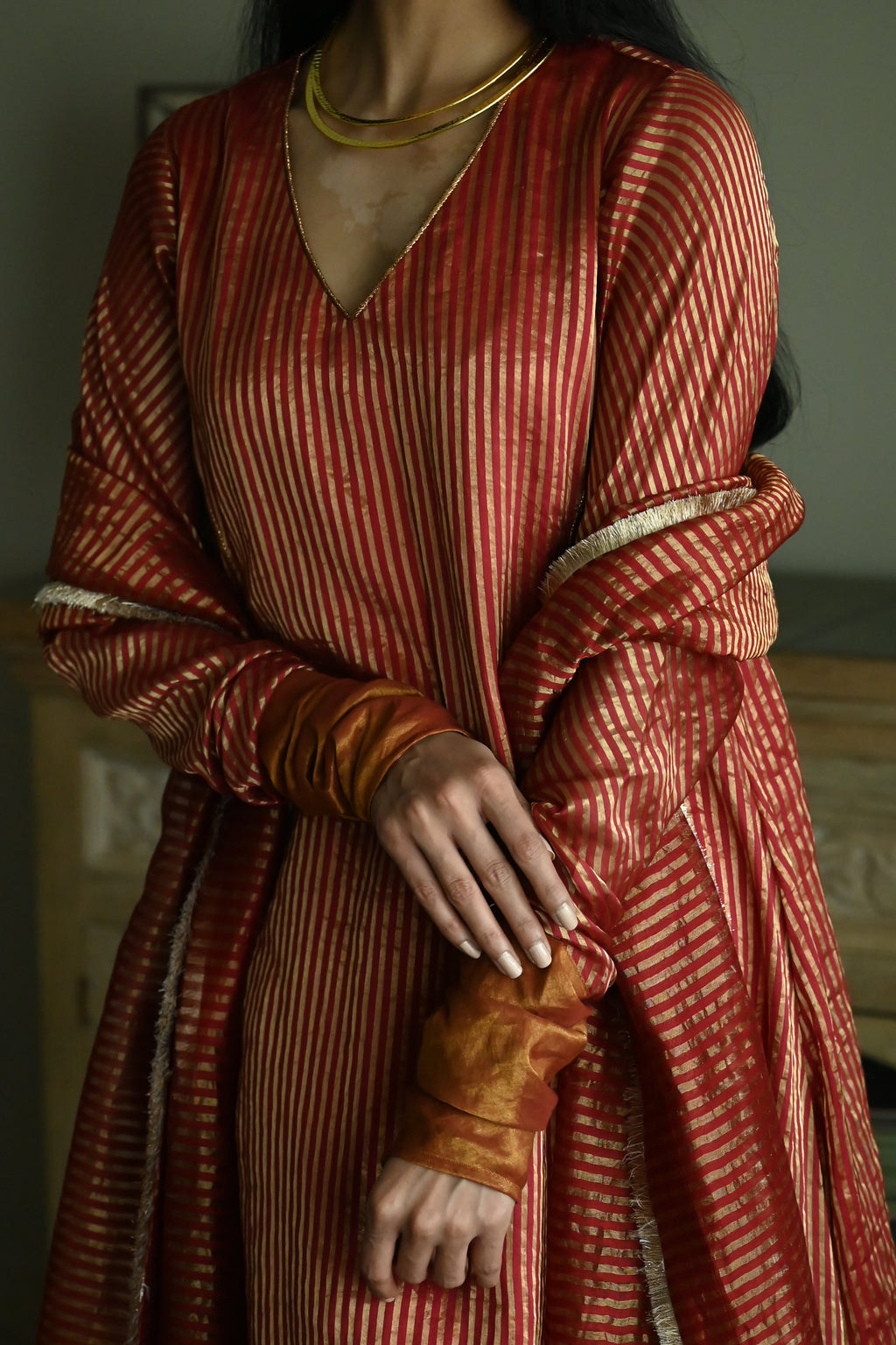 Sameena Dupatta in Red Stripes