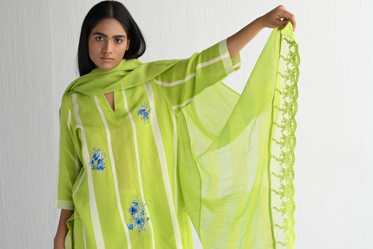 Stole in Lime Green Muslin Cotton