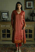 Anu Kurta in Red Stripes Handloom Tissue with Pant