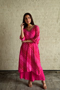 Urmila Kaftan in Pink Leheriya Georgette with Pink Flared Pant
