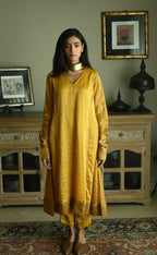 Anu Kurta in Ochre Stripes Handloom Tissue with Pant