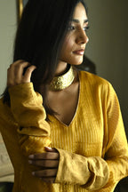 Anu Kurta in Ochre Stripes Handloom Tissue with Pant