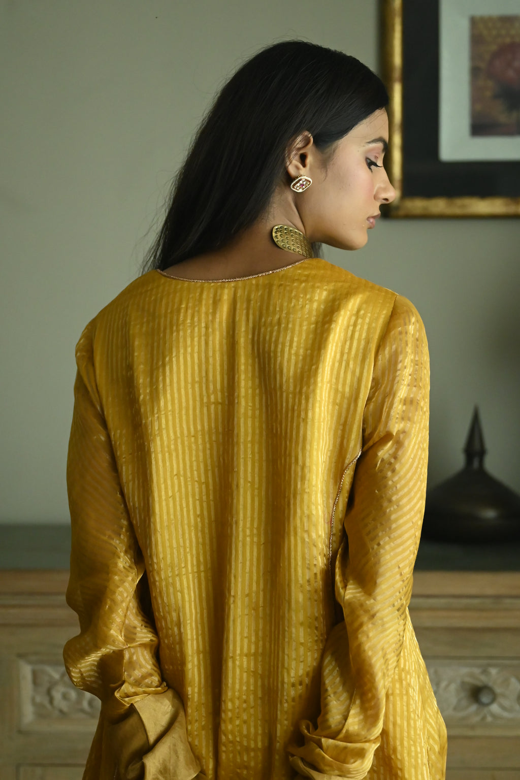 Anu Kurta in Ochre Stripes Handloom Tissue with Pant