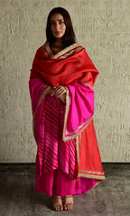 Urmila Kaftan in Pink Leheriya Georgette with Pink Flared Pant