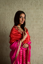 Aadha Aadha Dupatta in rani Pink and orange Silk