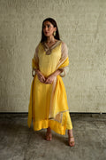 Ghevar ombre Dupatta in Ivory and Yellow Chanderi
