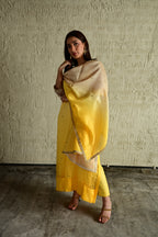 Ghevar ombre Dupatta in Ivory and Yellow Chanderi