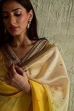 Ghevar ombre Dupatta in Ivory and Yellow Chanderi