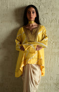 Shabana Yellow Leheriya with Ivory Cowl Skirt