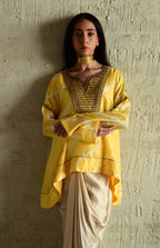 Shabana Yellow Leheriya with Ivory Cowl Skirt