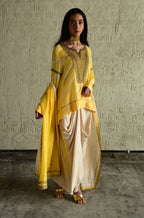 Shabana Yellow Leheriya with Ivory Cowl Skirt
