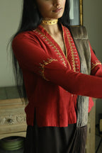 Sashiko Blouse in Red Silk