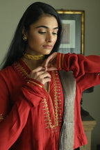 Sashiko Blouse in Red Silk