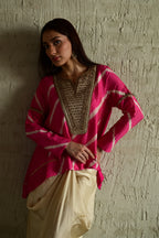 Shabana pink Leheriya with Ivory Cowl Skirt