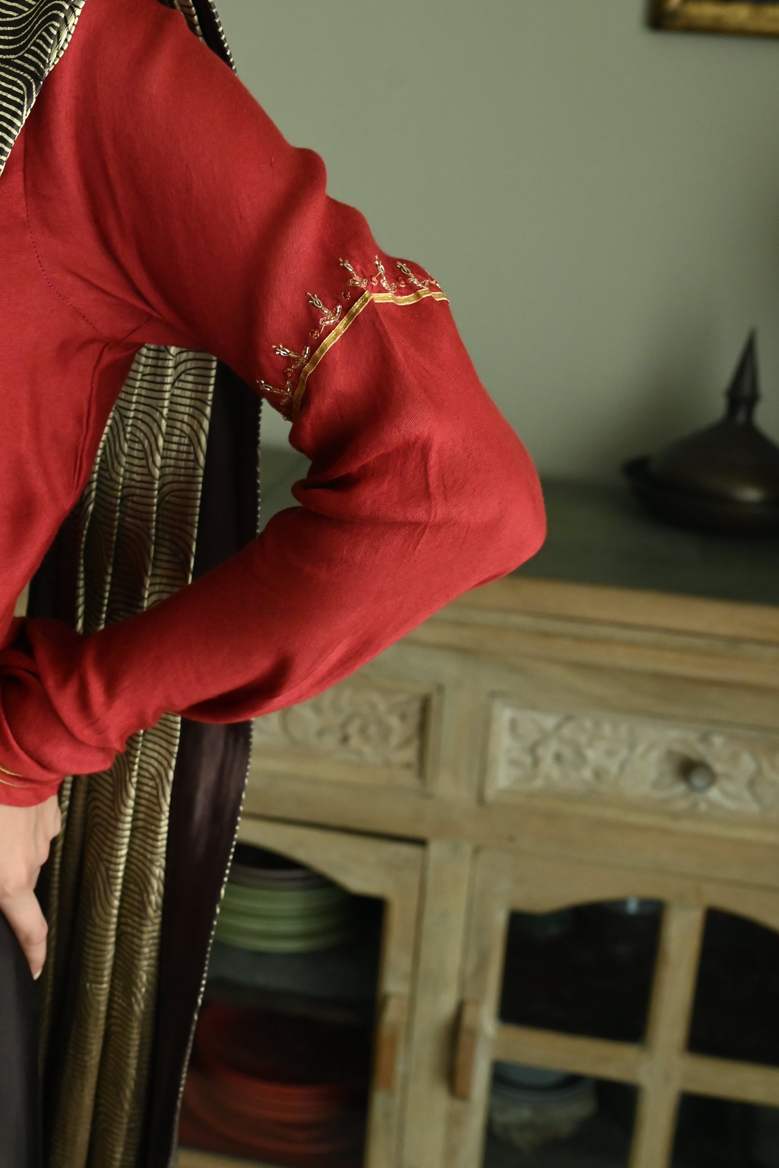 Sashiko Blouse in Red Silk