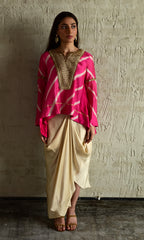 Shabana pink Leheriya with Ivory Cowl Skirt