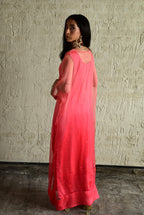 Ghevar Waahida Kaftan in Pink Ombre Organza with Satin Silk Slip with Pink Silk Pant