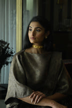 Brown Satin Silk Ready-to-Wear Saree w batwing blouse