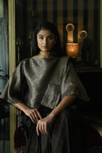 Brown Satin Silk Ready-to-Wear Saree w batwing blouse