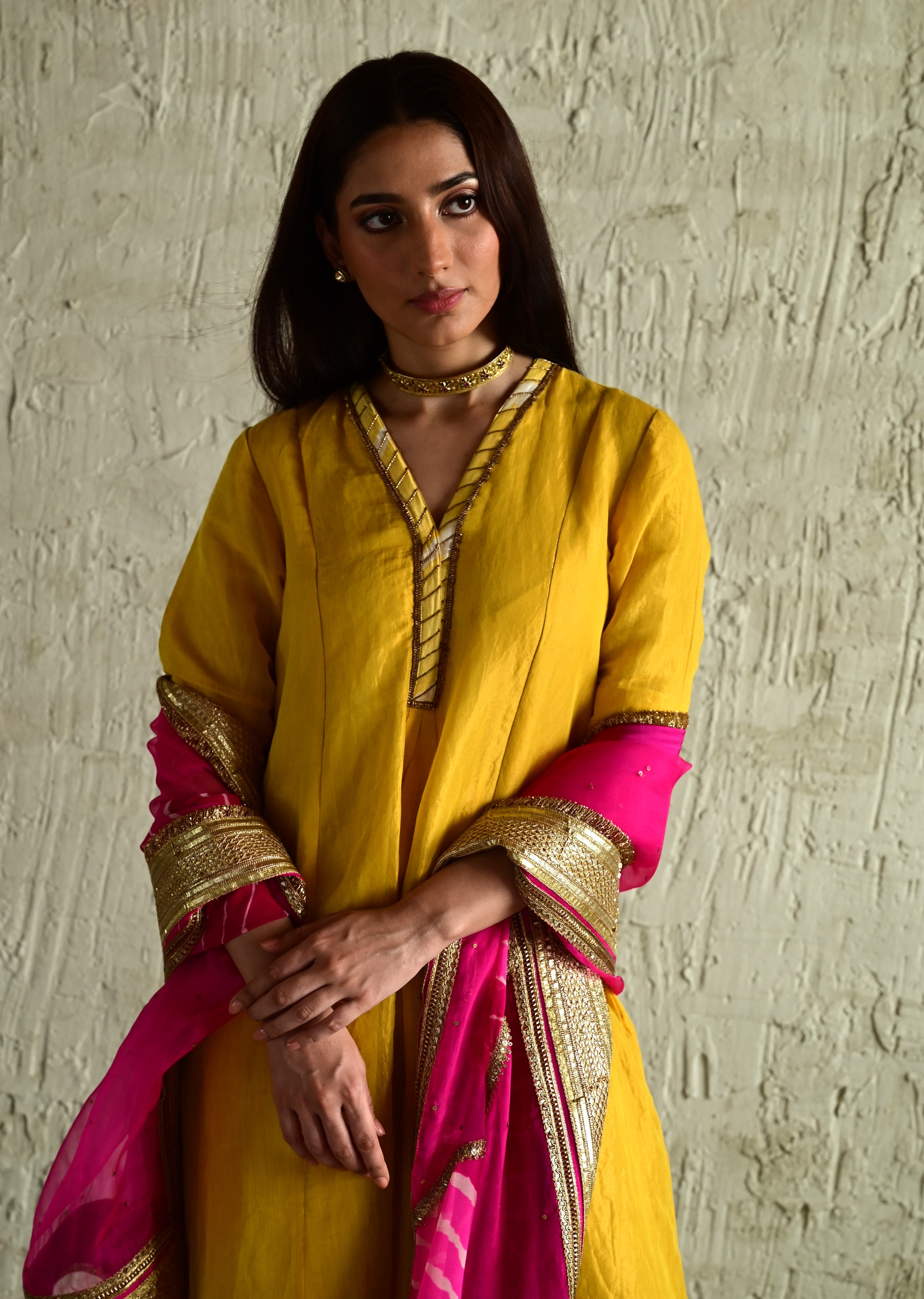 Meera Anarkali Yellow Tissue