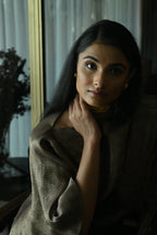 Brown Satin Silk Ready-to-Wear Saree w batwing blouse