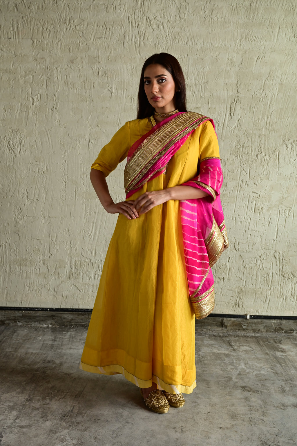 Meera Anarkali Yellow Tissue