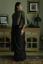 Brown Satin Silk Ready-to-Wear Saree w batwing blouse