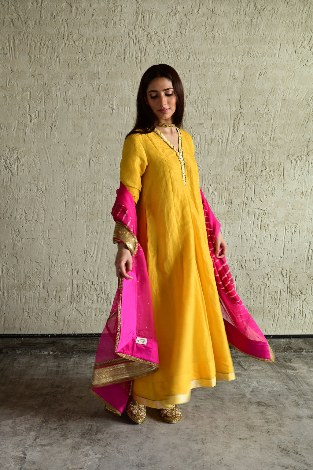 Meera Anarkali Yellow Tissue