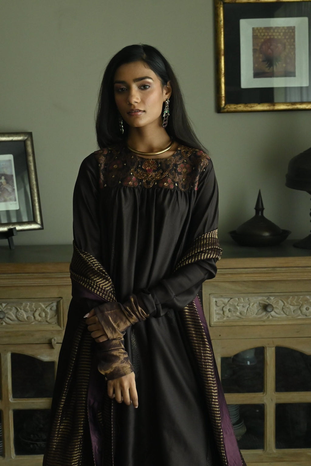 Sameena Dupatta in Plum Stripes