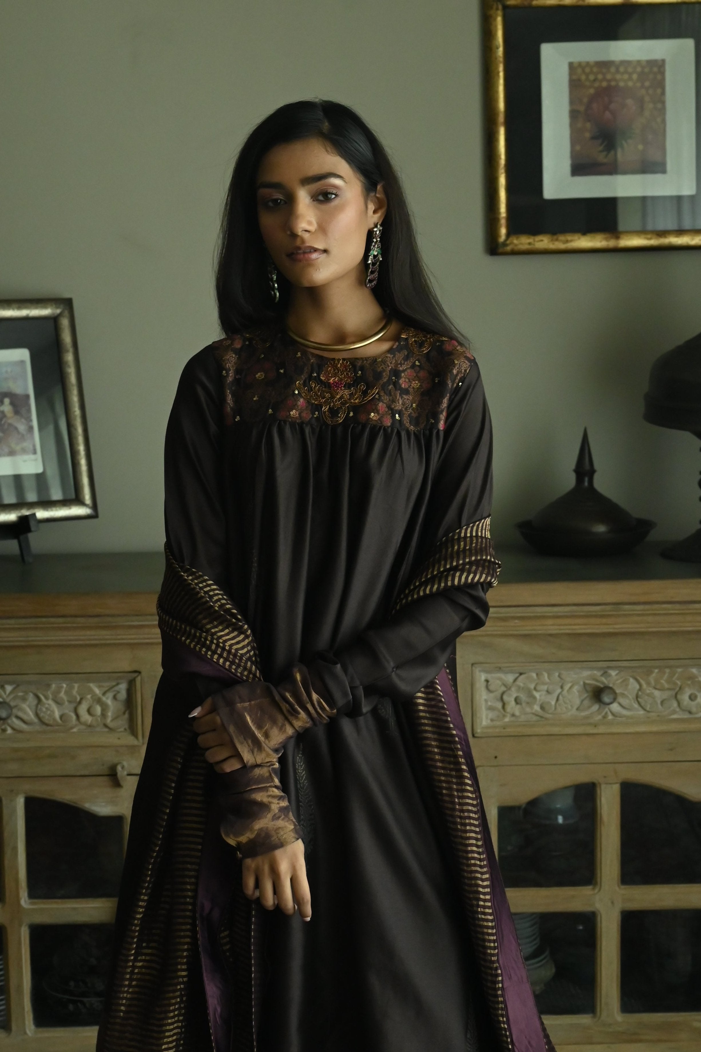 Sameena Dupatta in Plum Stripes