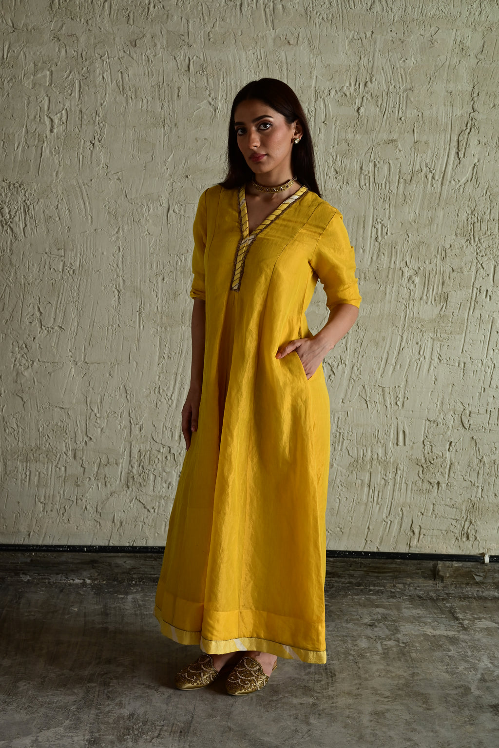 Meera Anarkali Yellow Tissue