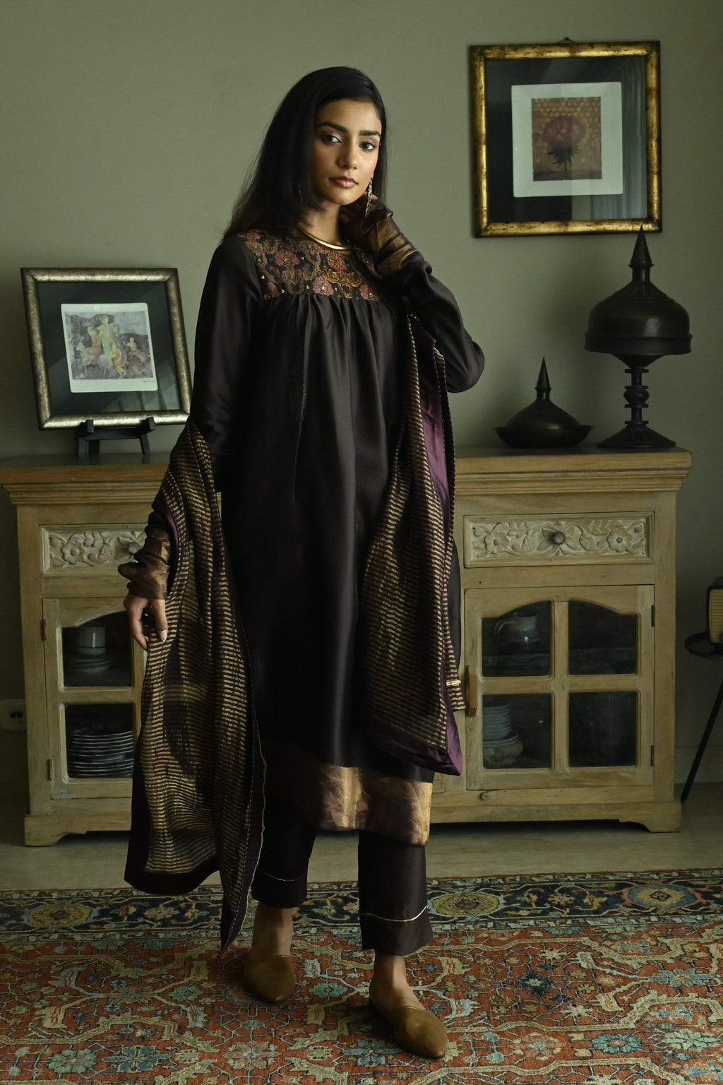 Sameena Dupatta in Plum Stripes