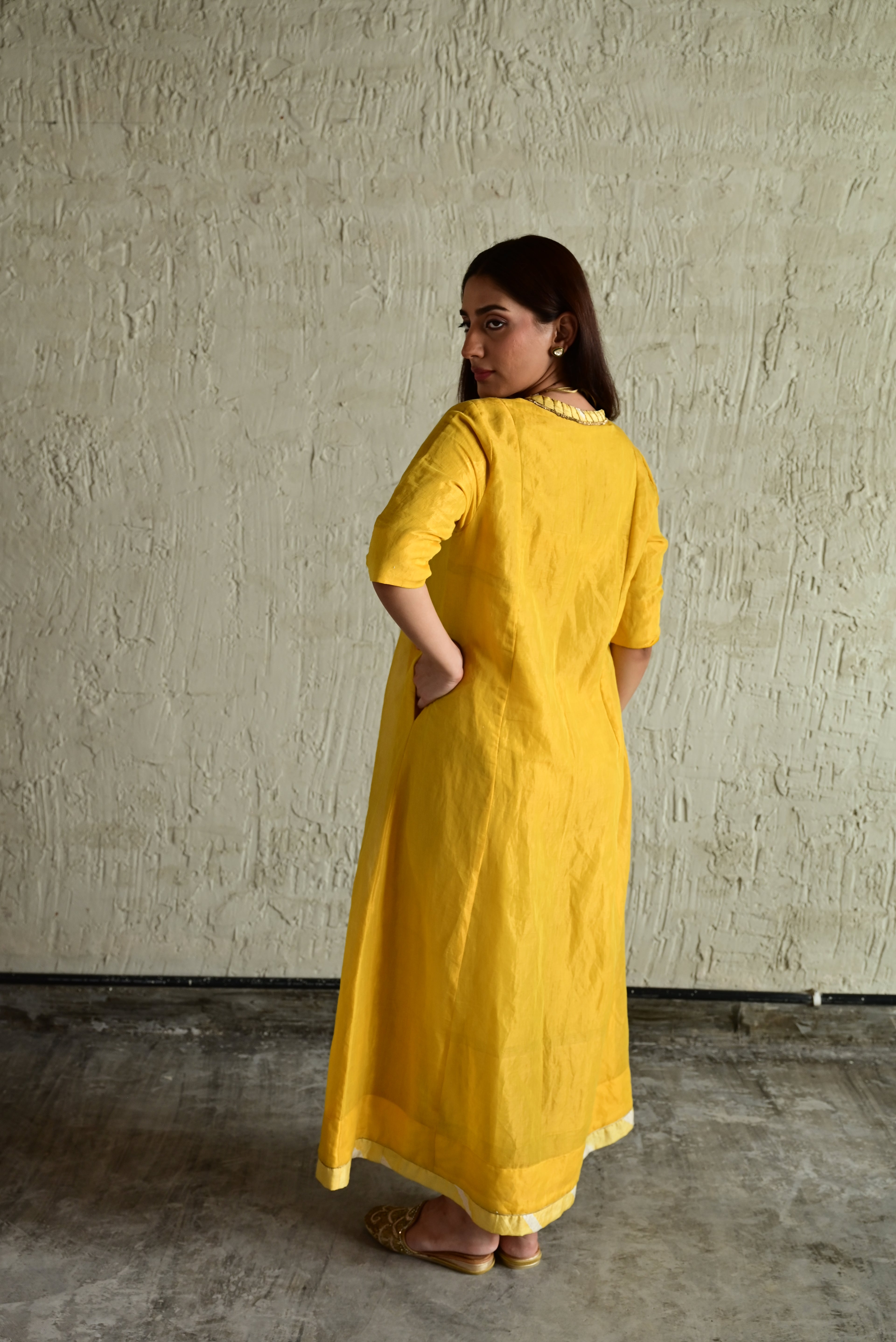 Meera Anarkali Yellow Tissue