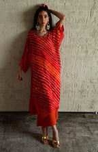 Urmila Kaftan in Orange Leheriya Georgette with Orange Flared Pant