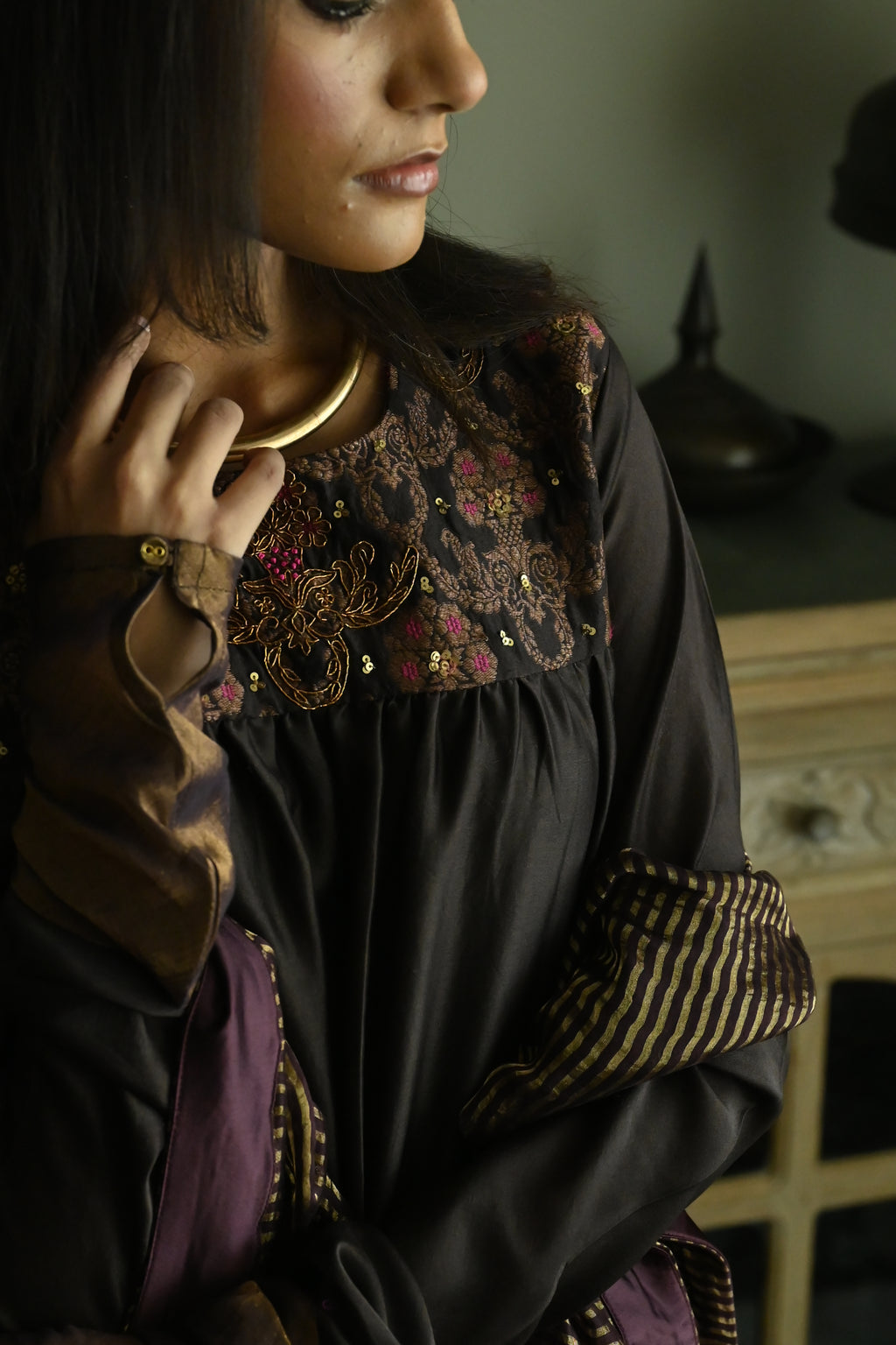 Sameena Dupatta in Plum Stripes