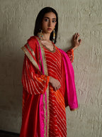 Urmila Kaftan in Orange Leheriya Georgette with Orange Flared Pant