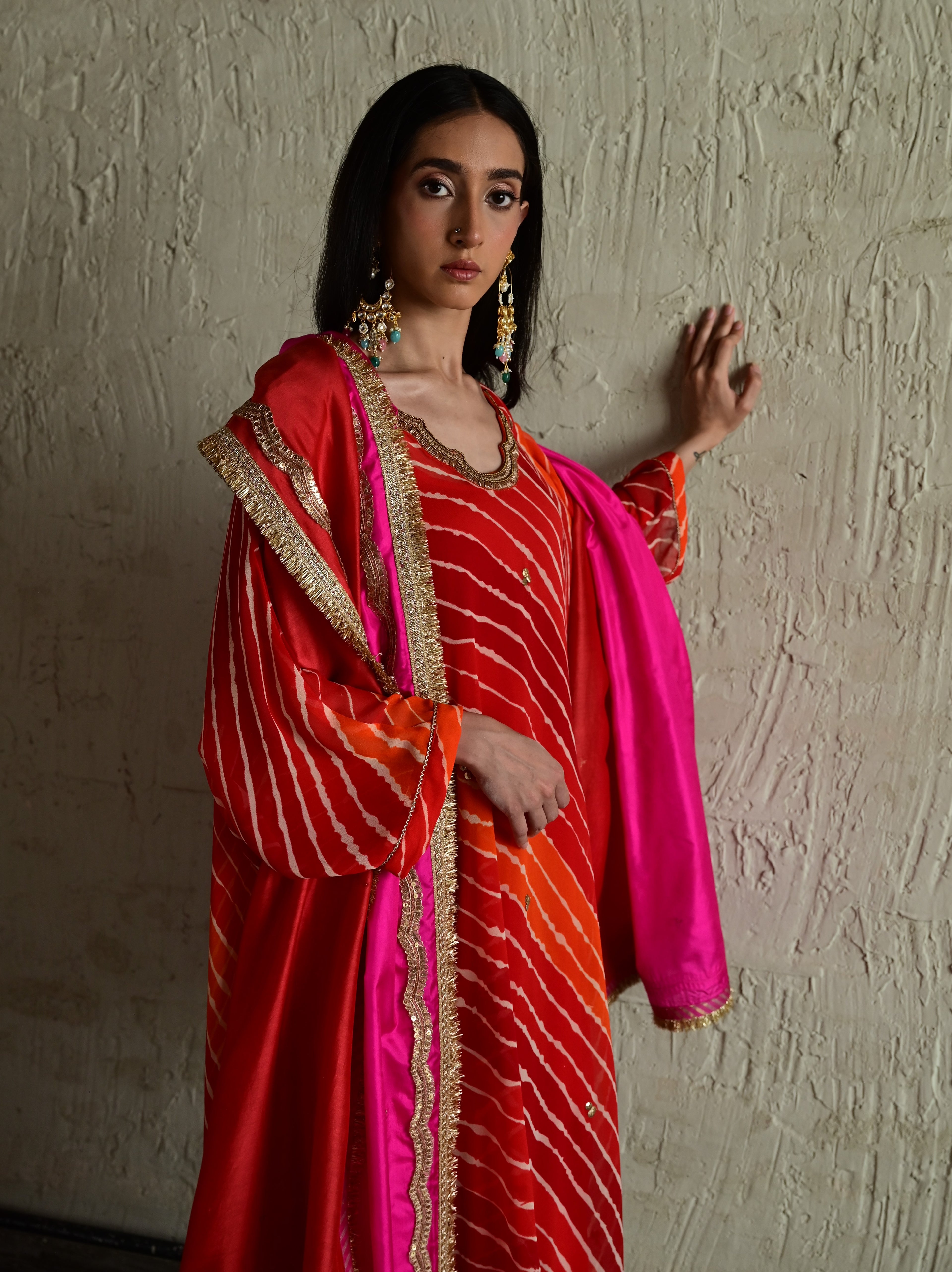 Urmila Kaftan in Orange Leheriya Georgette with Orange Flared Pant