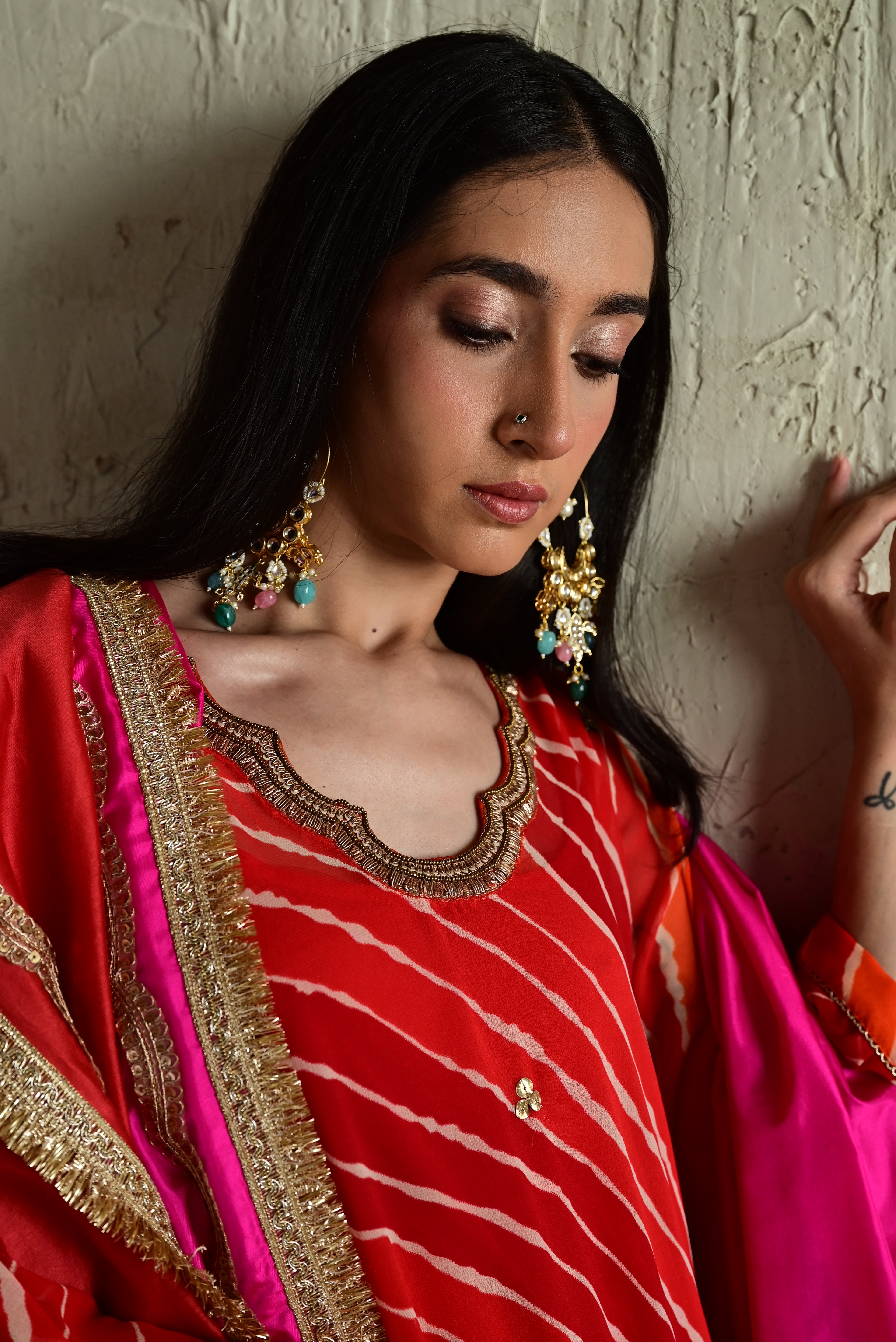 Urmila Kaftan in Orange Leheriya Georgette with Orange Flared Pant