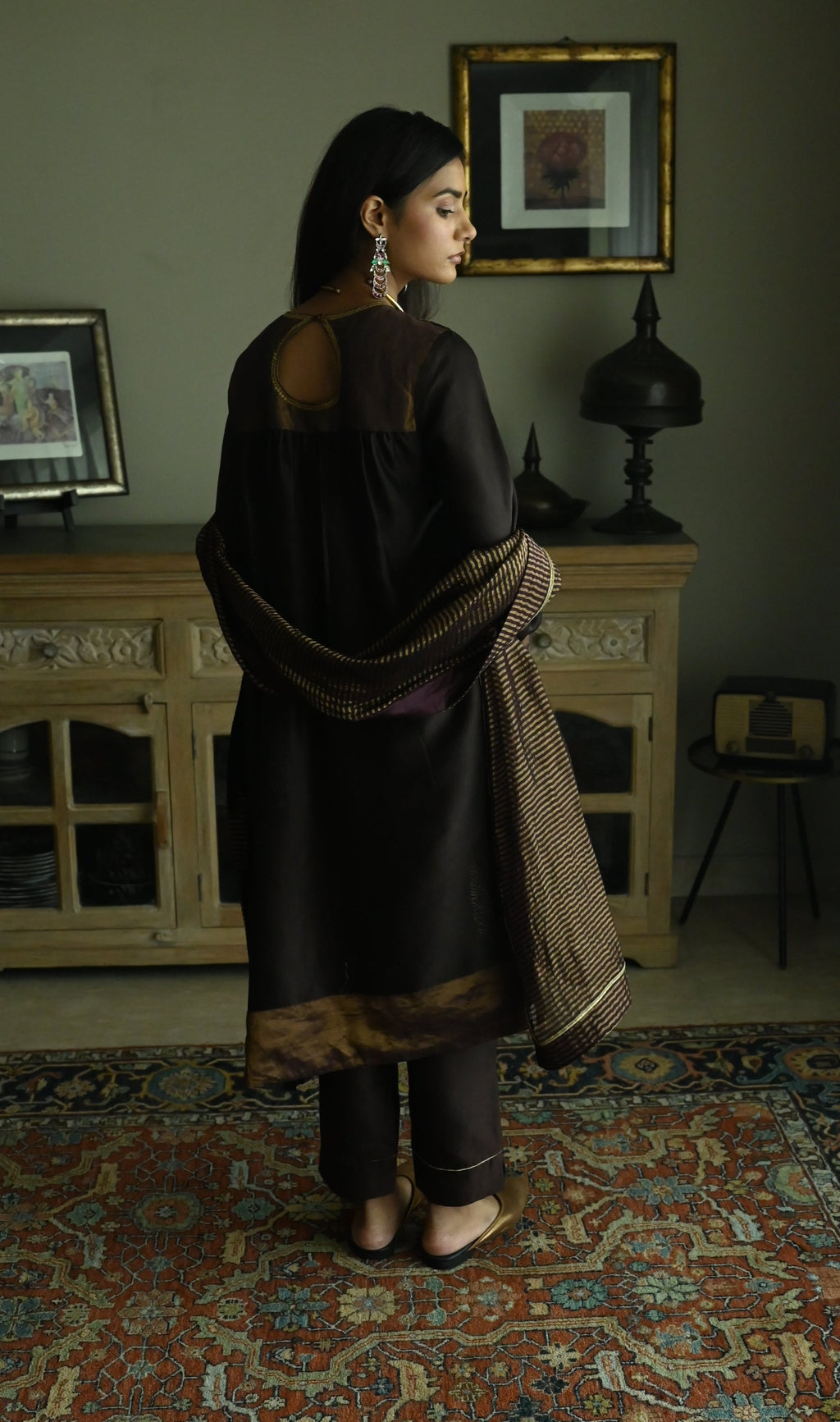 Sameena Dupatta in Plum Stripes