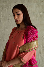 Padma Mini in Coral Pink Chanderi with Leheriya Pakhi Salwar